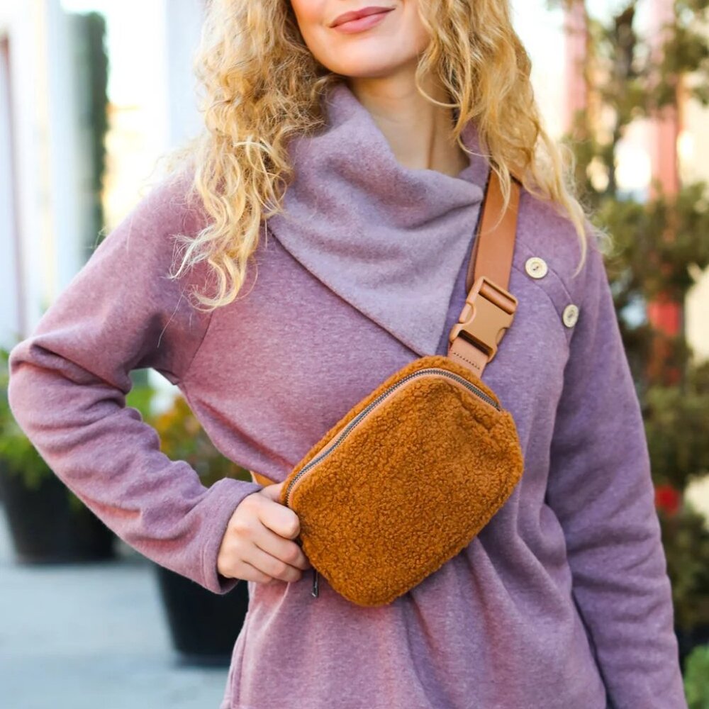 Brown Sherpa Crossbody Sling Bag